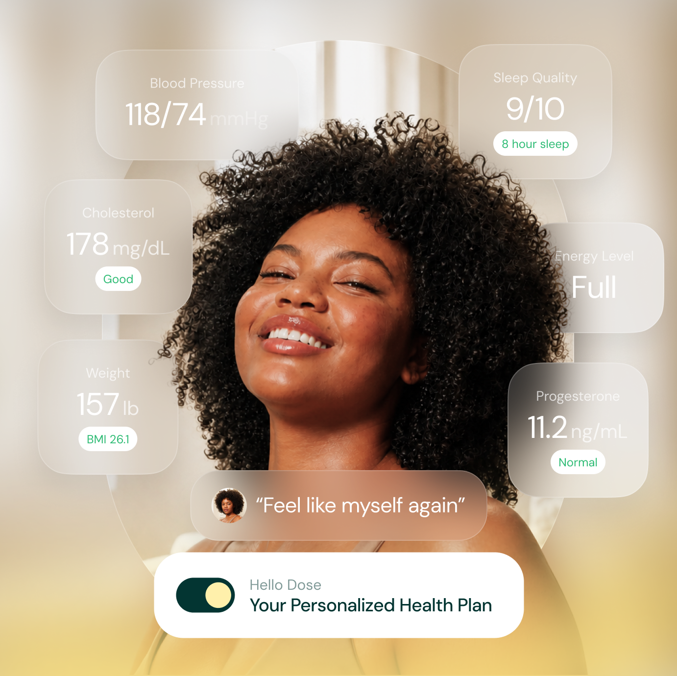 Personalized health plan showing patient biomarkers and progress